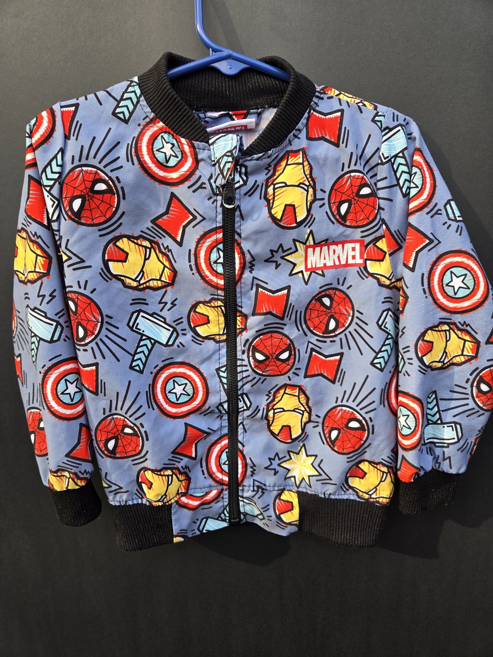 Marvel Kids' Blue Superhero Bomber Jacket - Spider-Man & Iron Man Print
